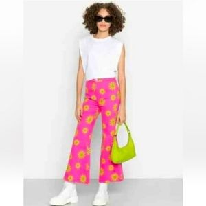 NWT $98 Free People Flare Jeans Pink with Orange Flowers   Sealed 🌸